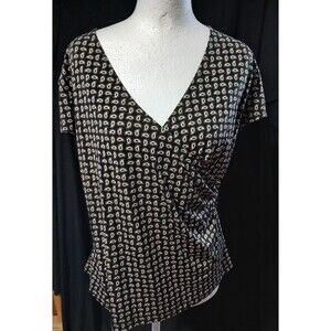 Jones New York Signature Short Sleeve Blouse Paisley/Tear Drop Pattern  Medium